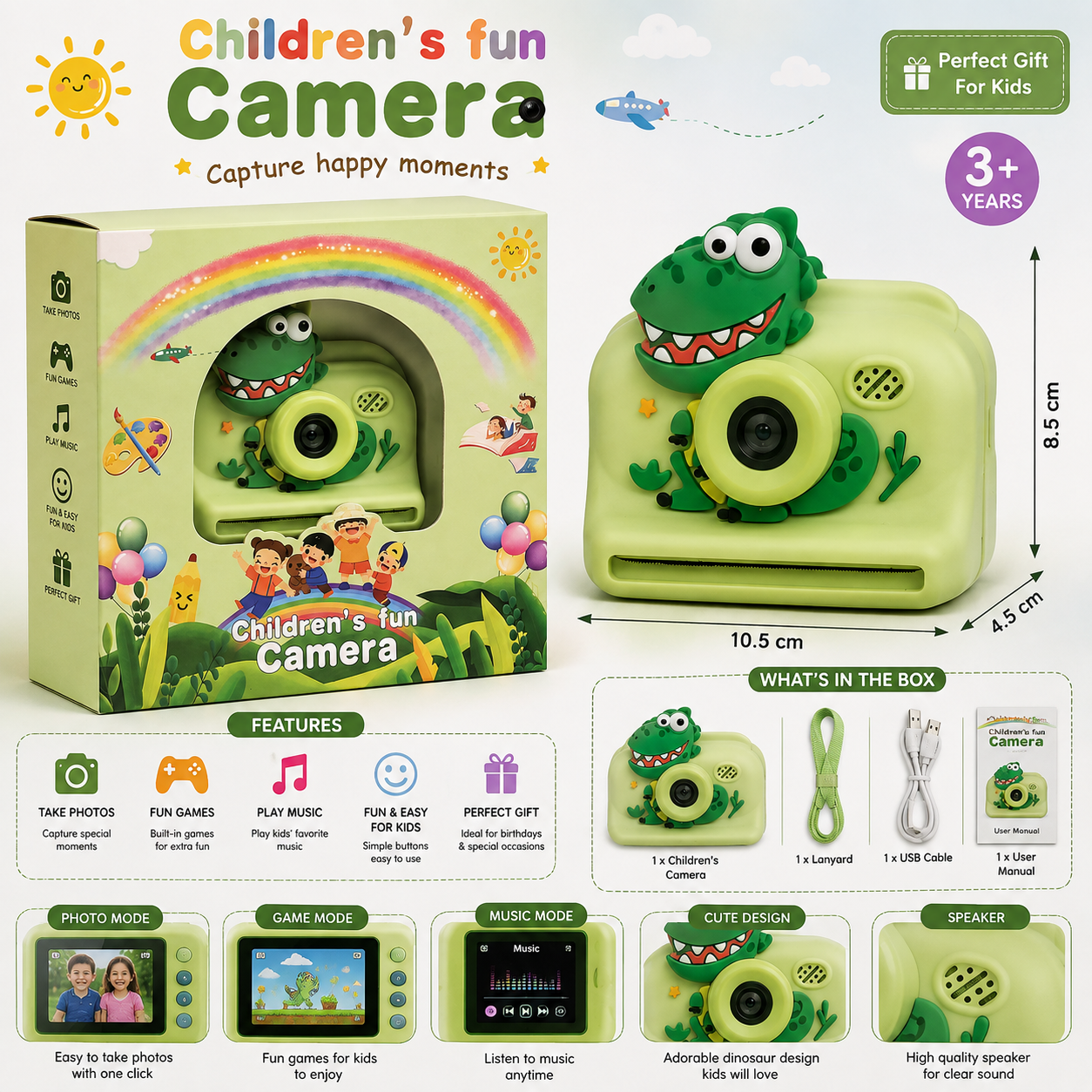 Dinosaur Kids Digital Camera – Children’s Fun Camera with Cute Design Print Camera