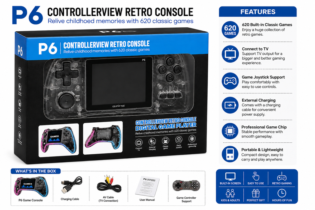 P6 Retro Game Console with 620 Classic Games & TV Support