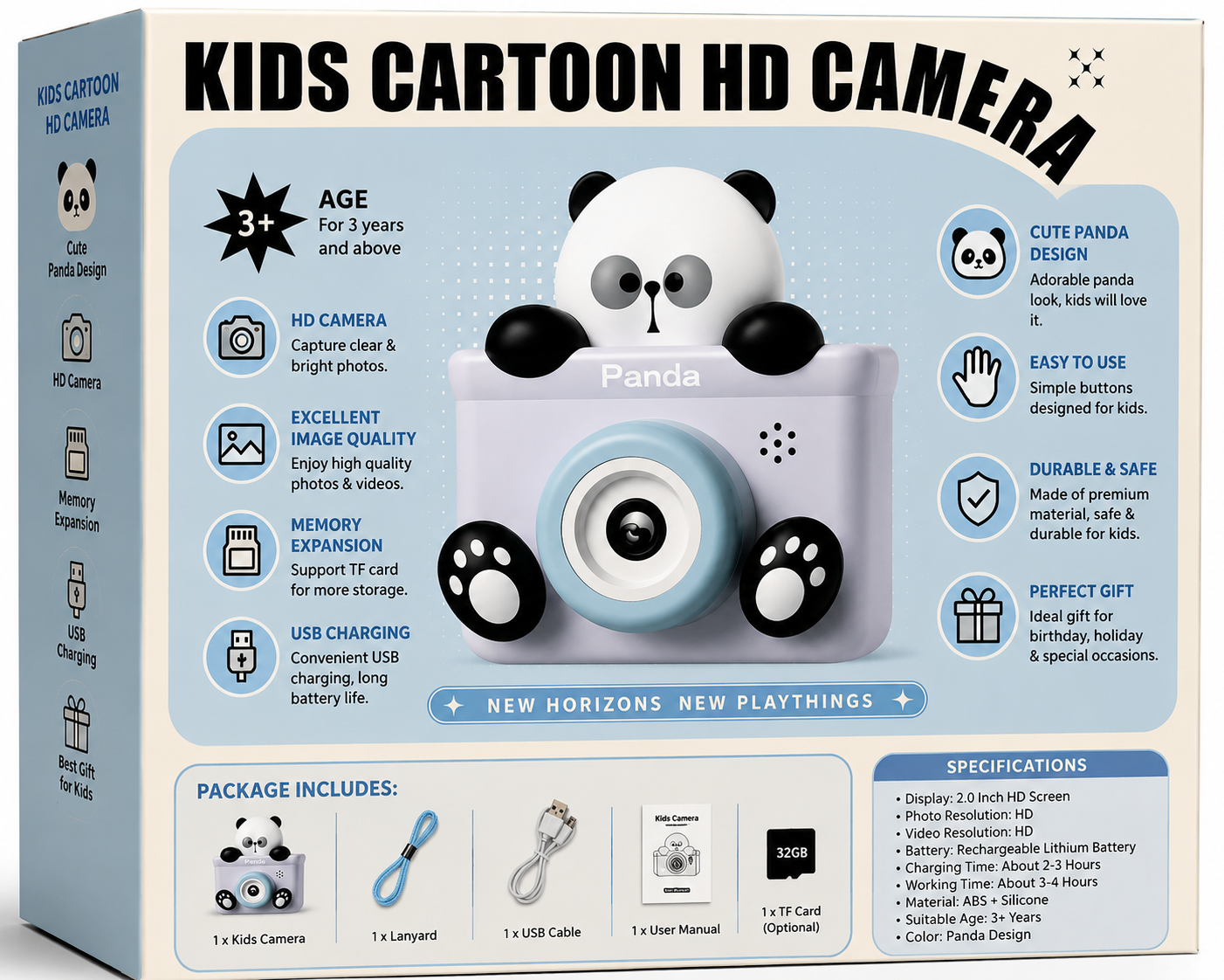 Kids Cartoon HD Digital Camera – Cute Panda Camera with USB Charging Assorted Color