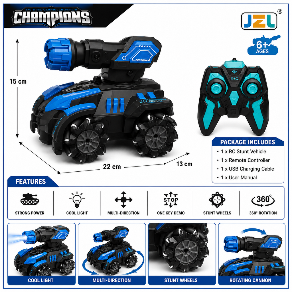 JZL Champions Remote Control Stunt Battle Vehicle with Rotating Blaster