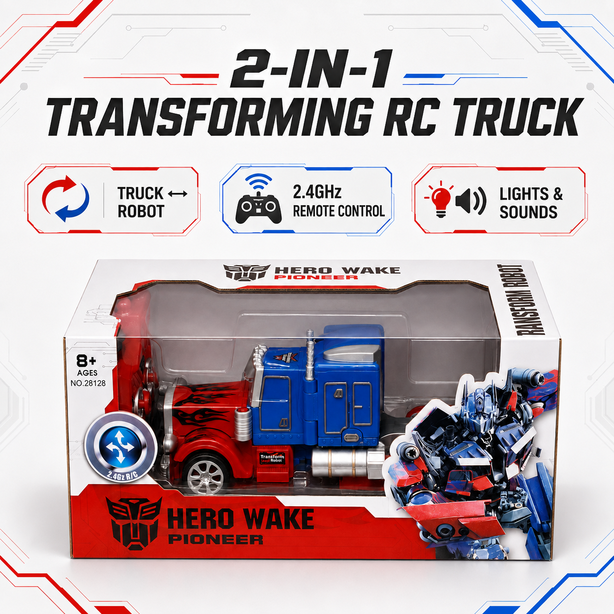 Hero Wake Pioneer 2-in-1 Transforming Remote Control Robot Truck with Lights & Sounds – 2.4GHz