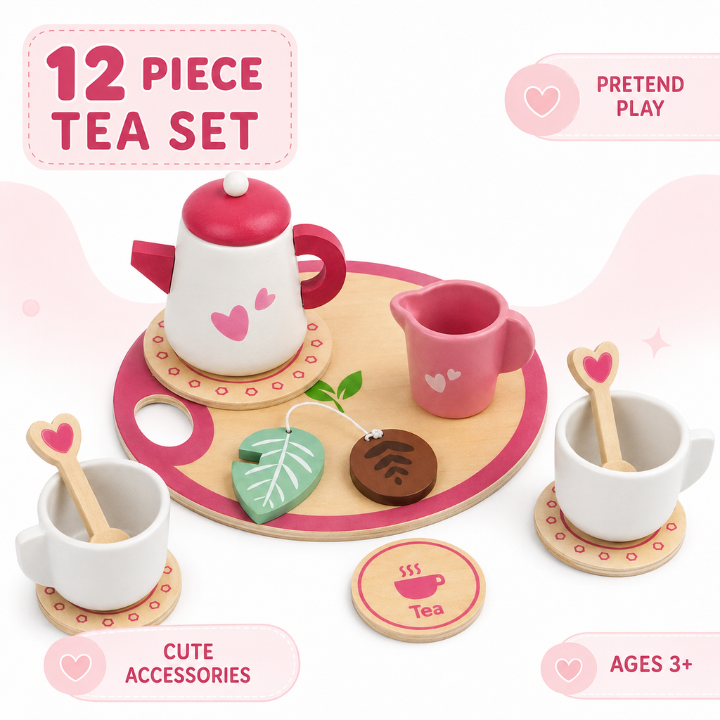 Cute 12-Piece Tea Set for Kids – Pretend Play Tea Party Toy Set