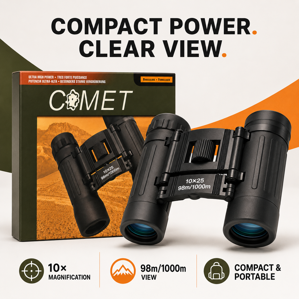 COMET 10×25 Compact High-Power Binoculars – 98m/1000m Wide Field View
