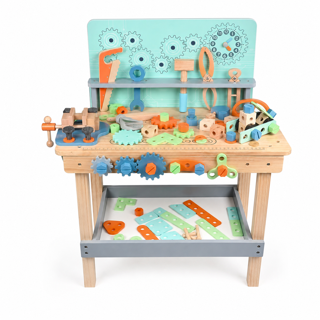 Wooden Tool Bench Play Set with Tools, Gears Set