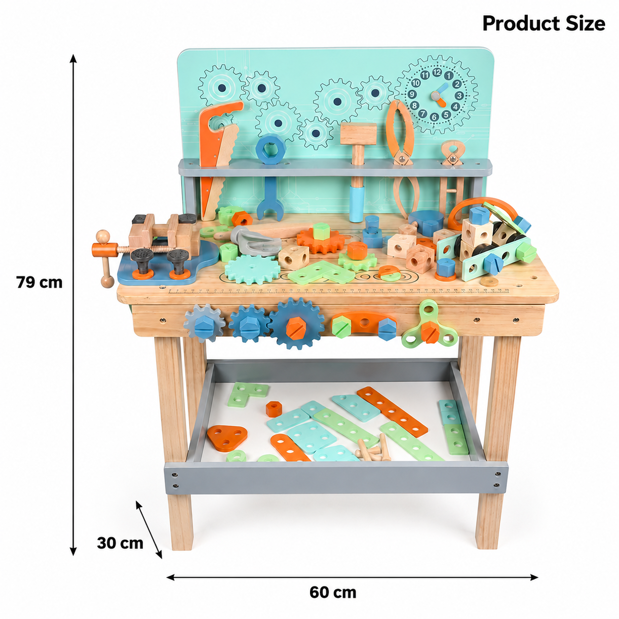 Wooden Tool Bench Play Set with Tools, Gears Set