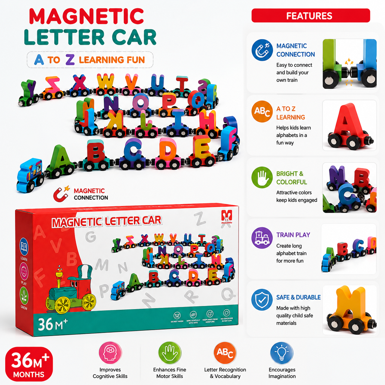 Magnetic Alphabet Letter Train Car Set – Educational ABC Learning Toy for Kids