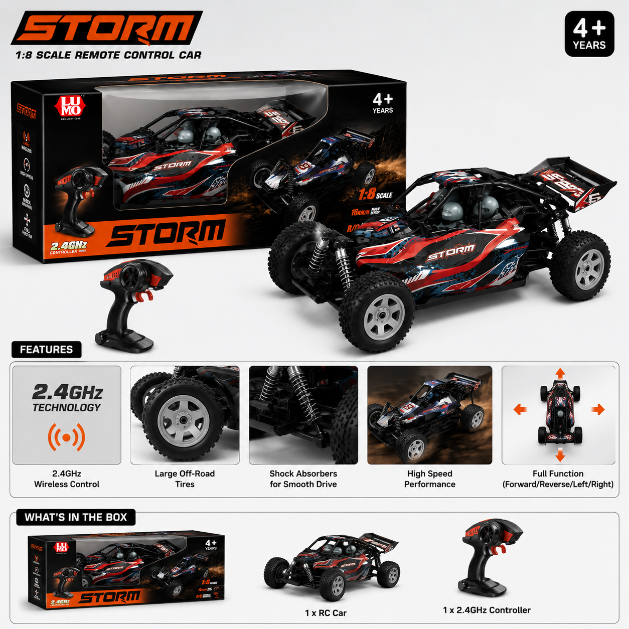 LUMO STORM 1:8 Scale 2.4GHz Remote Control Off-Road Racing Car