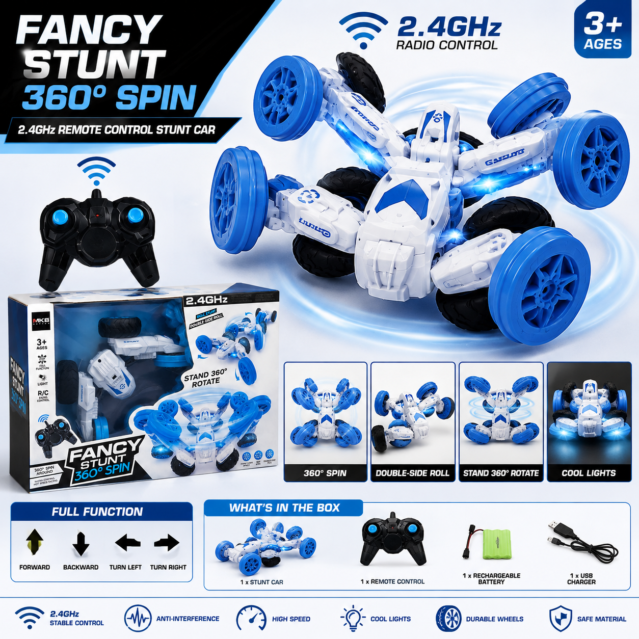 MKB Fancy Stunt 360° Spin 2.4GHz Remote Control Stunt Car for Kids