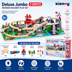 Kienvy Deluxe Jumbo 110 PCS Wooden Train & Railway Play Set for Kids