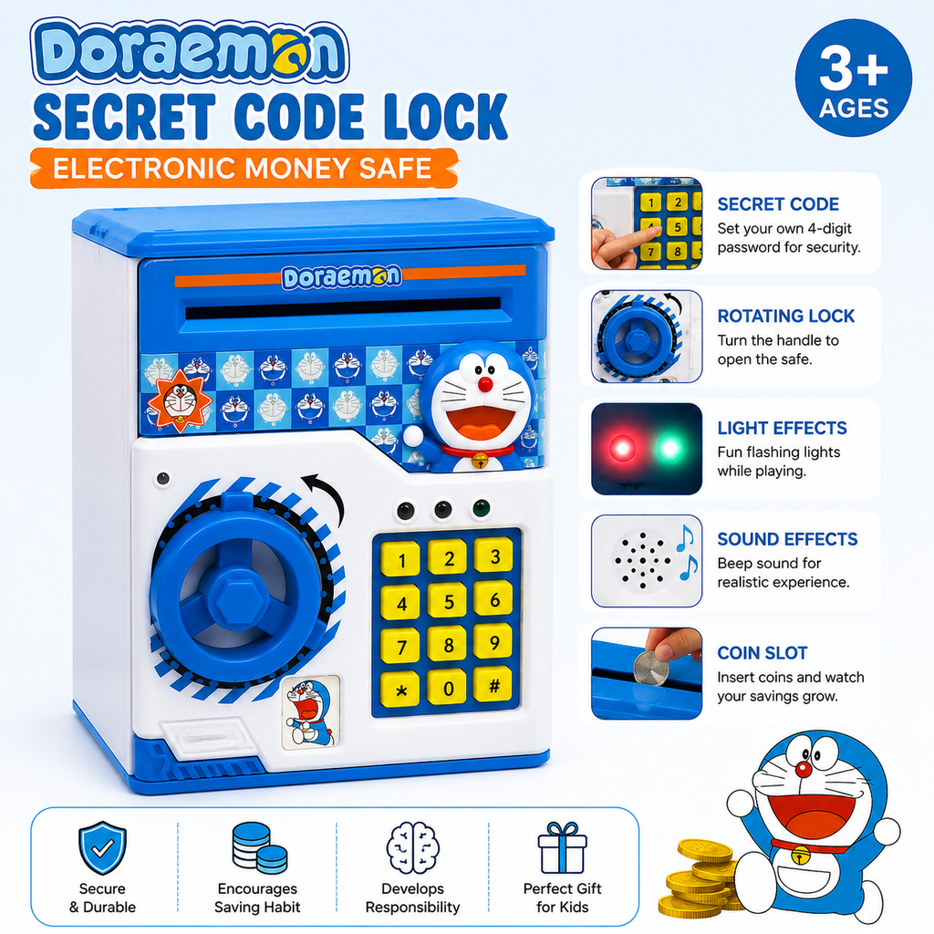 Doraemon Secret Code Lock Electronic Money Safe Piggy Bank for Kids