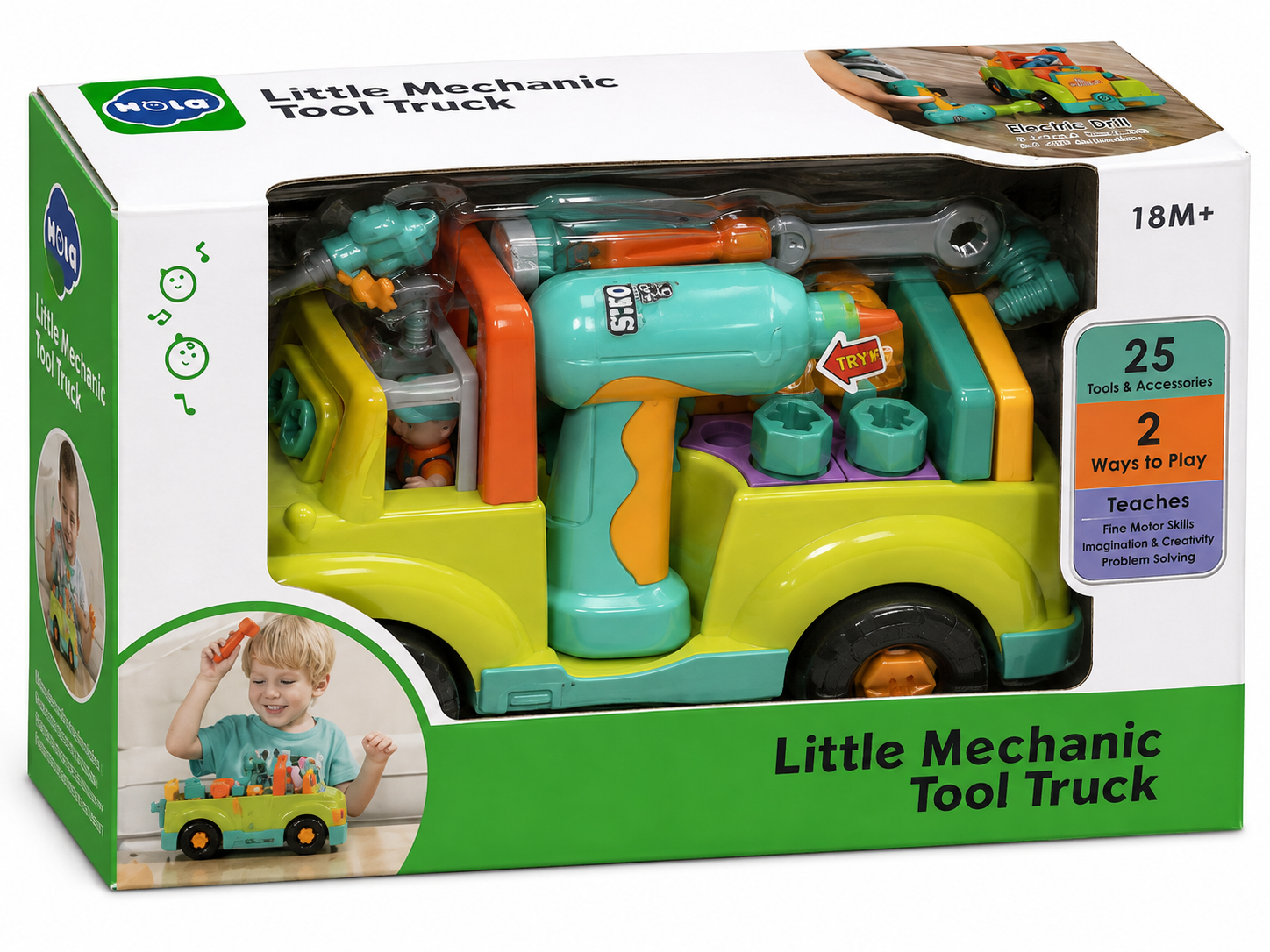 Hola Little Mechanic Tool Truck 2-in-1 DIY Construction Tool Set with Electric Drill 25 Accessories