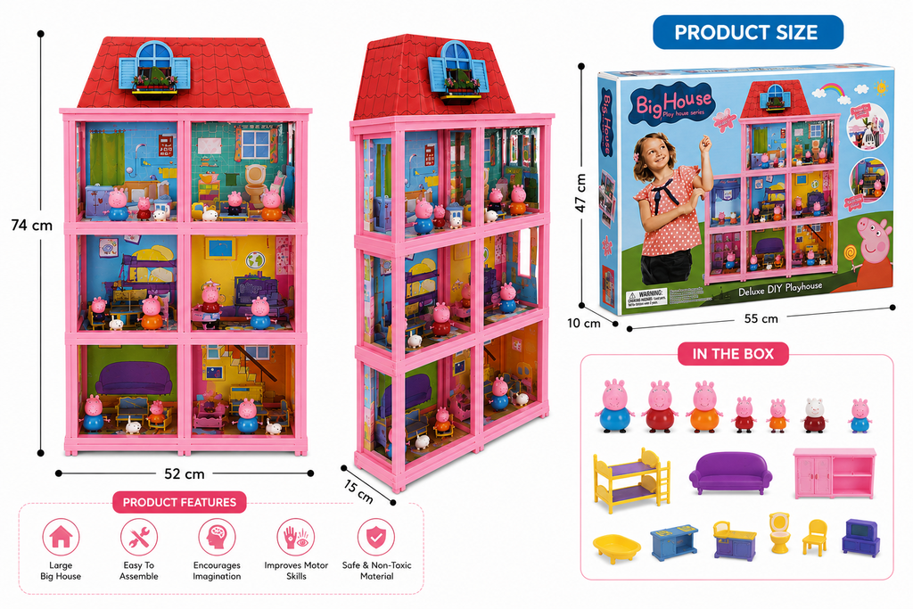 Rainbow Toys Deluxe Big Doll House Playhouse with Furniture & Accessories