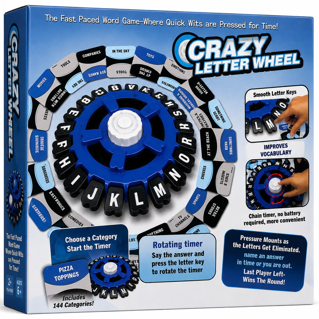 Crazy Letter Wheel – Fast-Paced Family Word Game Educational Party Board Game for Kids & Adults