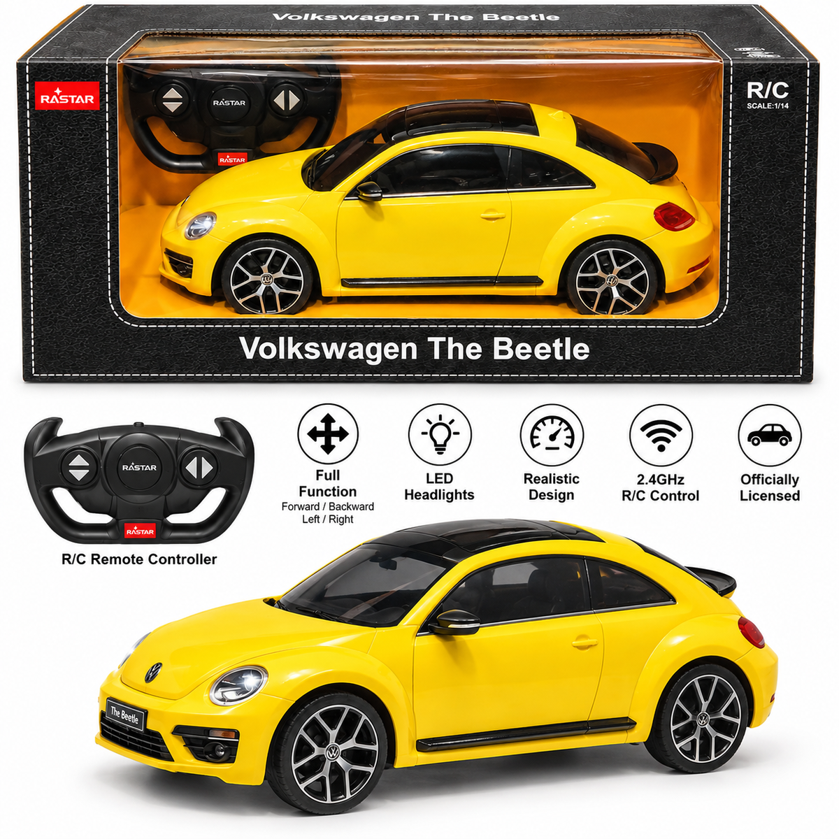 Rastar Volkswagen The Beetle 1:14 Scale Remote Control Car – Yellow
