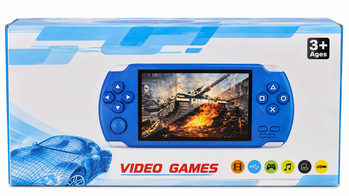 Portable Handheld Video Game Console with Colour Screen, Multimedia & Built-in Games – Blue