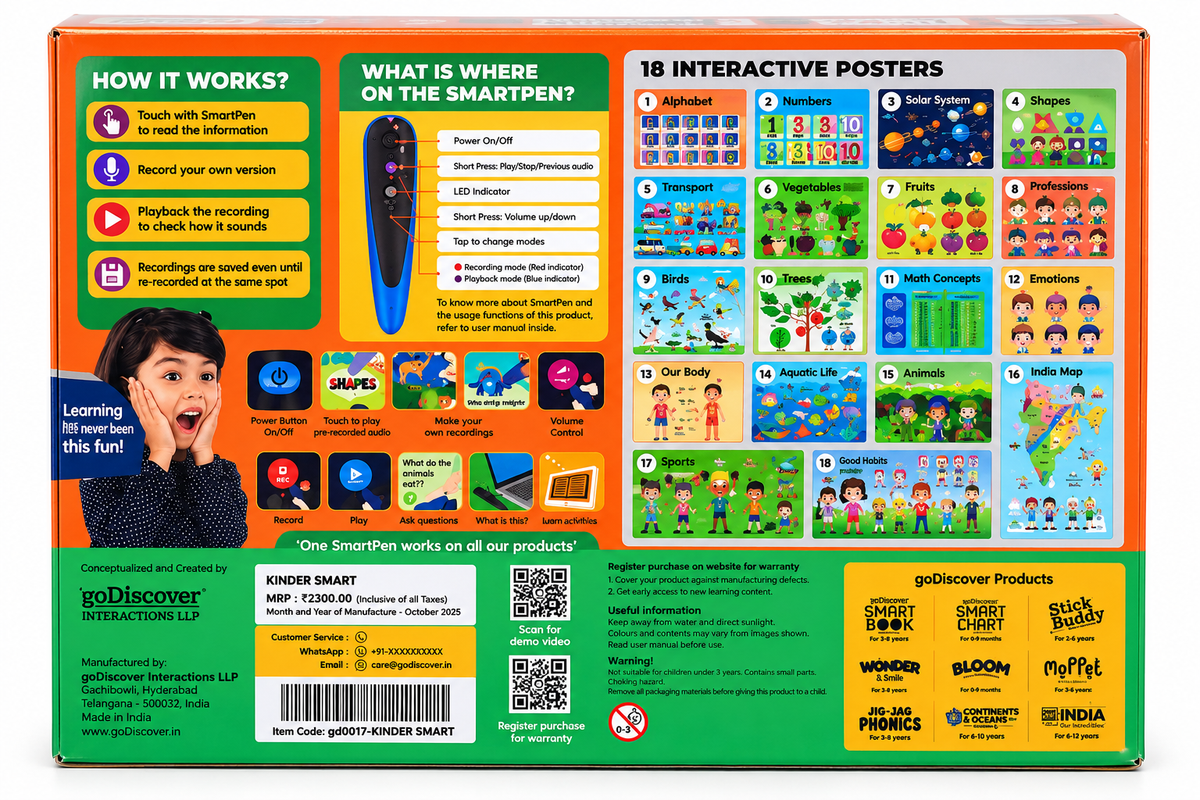 goDiscover KinderSmart Interactive Learning Series – 18 Early Learning Posters with SmartPen | 3–6 Years