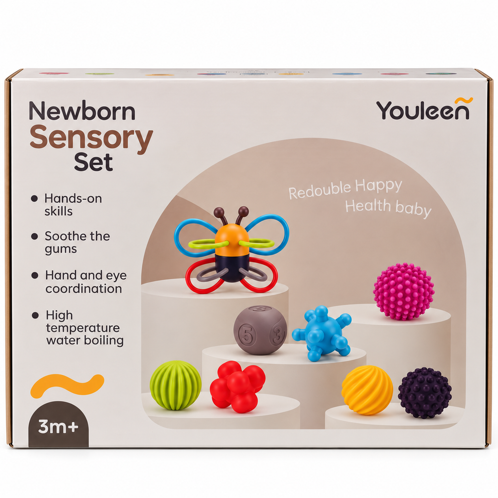 Youleen Newborn Sensory Set – Multi-Texture Baby Sensory Toys | 3 Months+