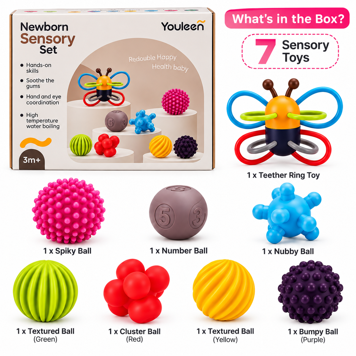 Youleen Newborn Sensory Set – Multi-Texture Baby Sensory Toys | 3 Months+