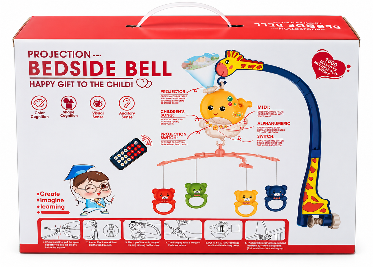 Projection Bedside Bell Baby Crib Mobile with Remote Control, Music & Projection – 0M+