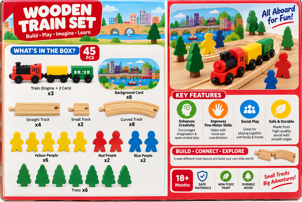 Electric Train Track Set with Wooden-Style Tracks & City Play Mat – Multi Track Railway Playset