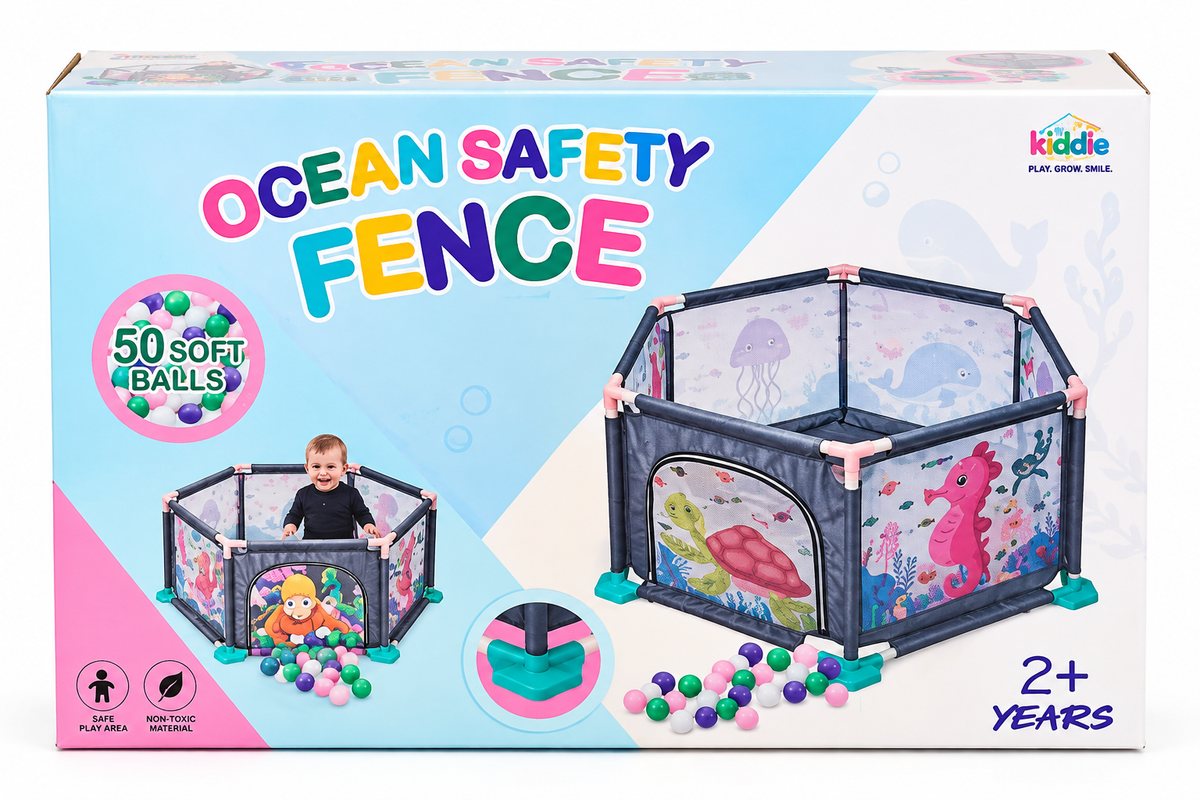Balak Jumbo Ball Pool with 50 Soft Balls Ocean Safety Fence Ball Pit with 50 Soft Balls for Kids – 2+ Years