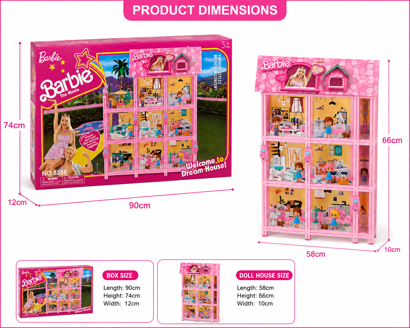 Barbie Dream House 3-Storey Dollhouse Playset with Furniture & Accessories – 8388