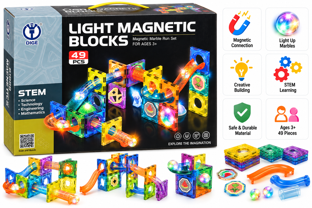 Light Magnetic Blocks 49 Pcs Magnetic Marble Run STEM Construction Set