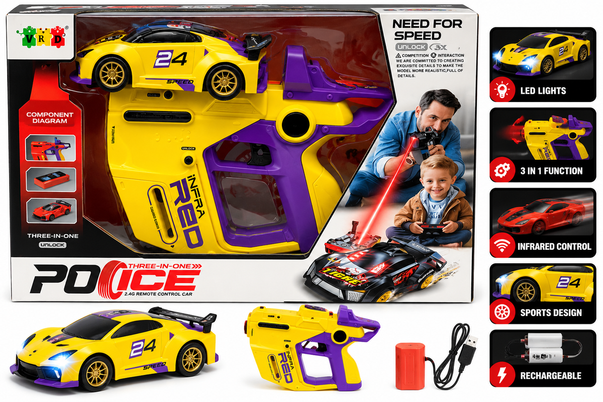 3-in-1 2.4GHz Remote Control Racing Car with Light Effects & Launcher Mode