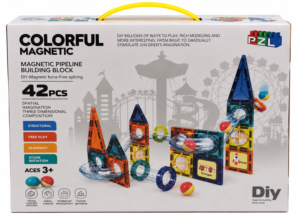 Colorful Magnetic Pipe Building Blocks 42 Pcs DIY Construction Set for Kids 3+