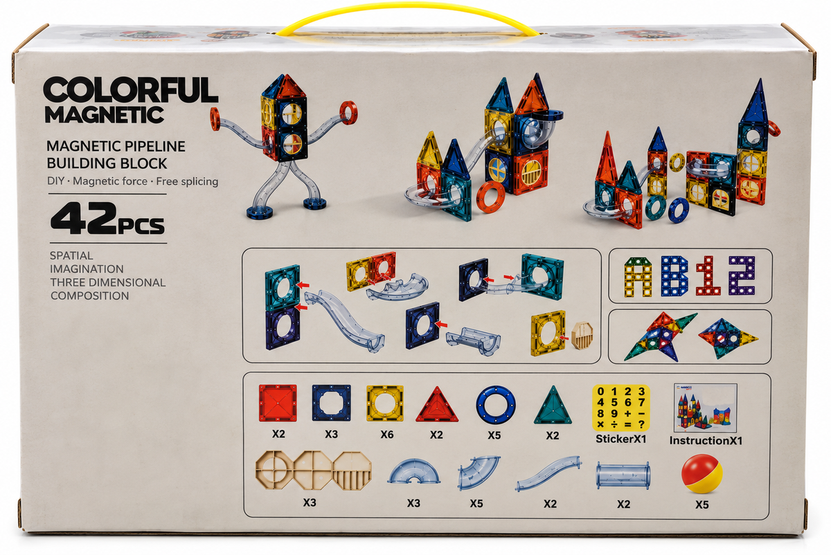 Colorful Magnetic Pipe Building Blocks 42 Pcs DIY Construction Set for Kids 3+