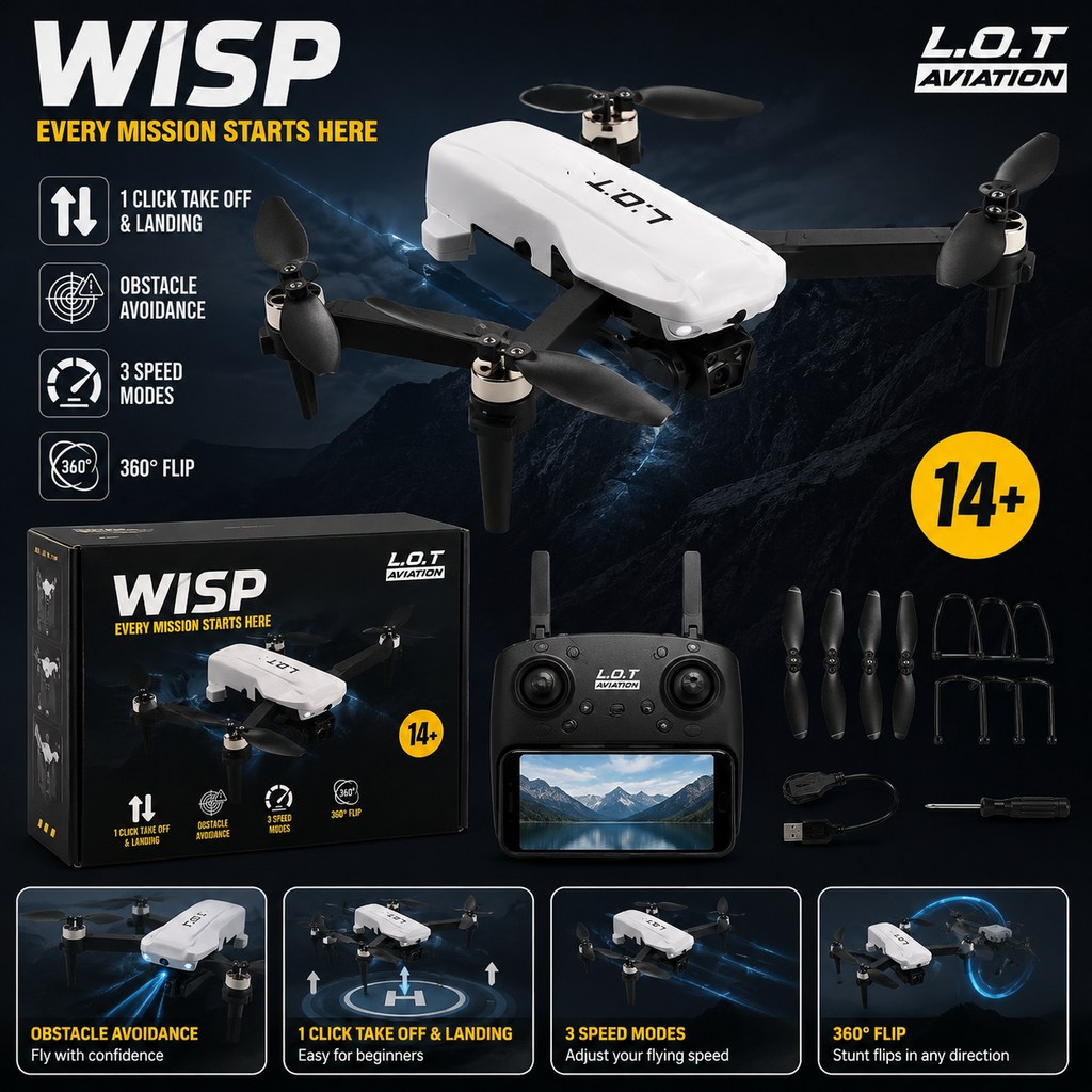 L.O.T Aviation WISP RC Drone with Dual Camera, Obstacle Avoidance & 360° Flip