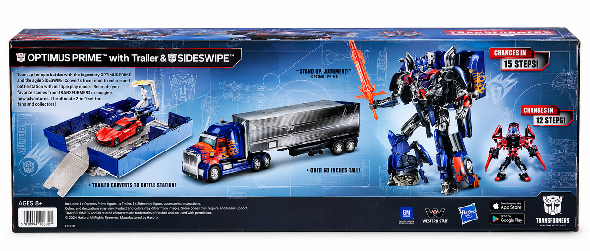 Transformers Platinum Edition Optimus Prime with Trailer & Sideswipe Figure | 8+ Years