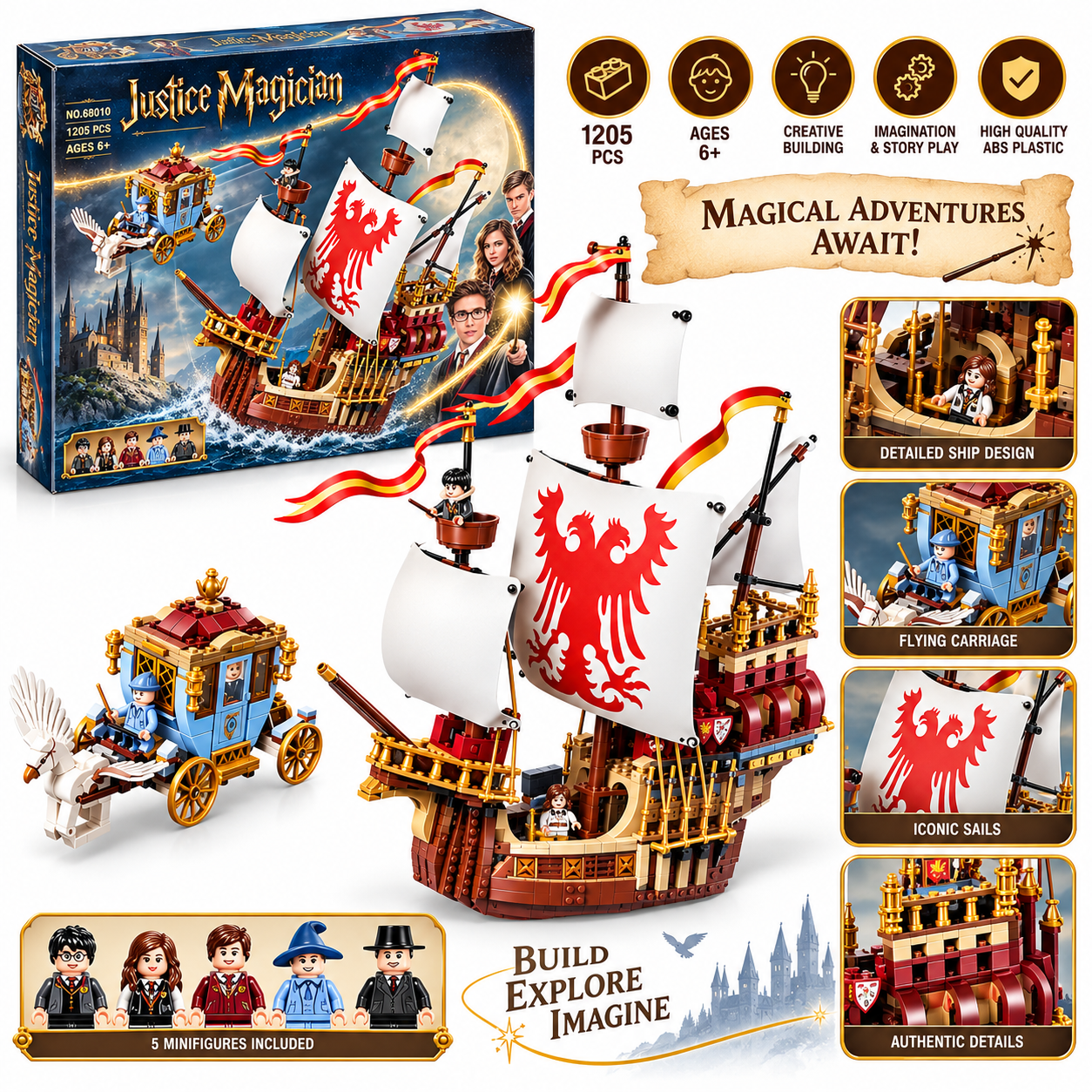 Justice Magician Magical Ship Building Blocks Set – 1205 Pcs Model 68010 6+ Years