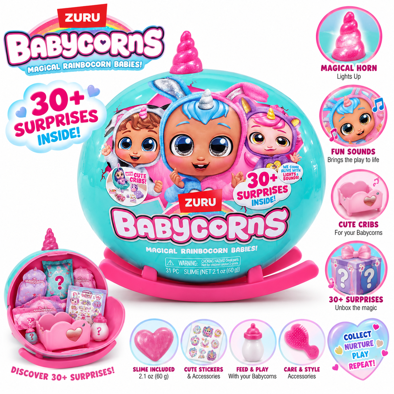 ZURU Babycorns Magical Rainbocorn Babies – 30+ Surprises with Lights & Sounds