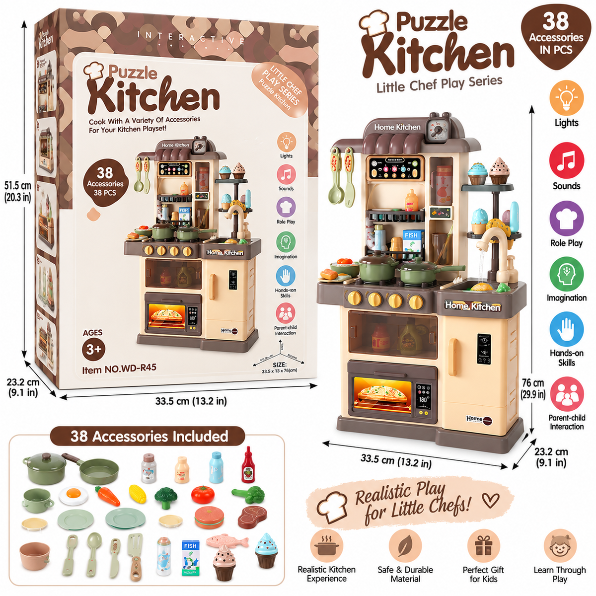 Interactive Puzzle Kitchen 38 Pcs Pretend Play Kitchen Set for Kids WD-R45 3+ Years