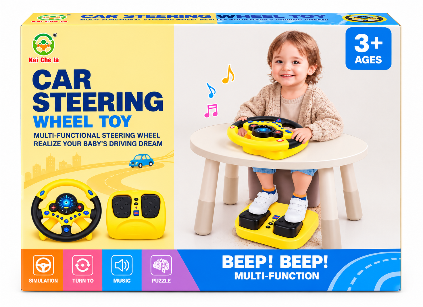 Multi-Functional Car Steering Wheel Driving Simulator Toy with Pedals, Music & Sound – 3+ Years