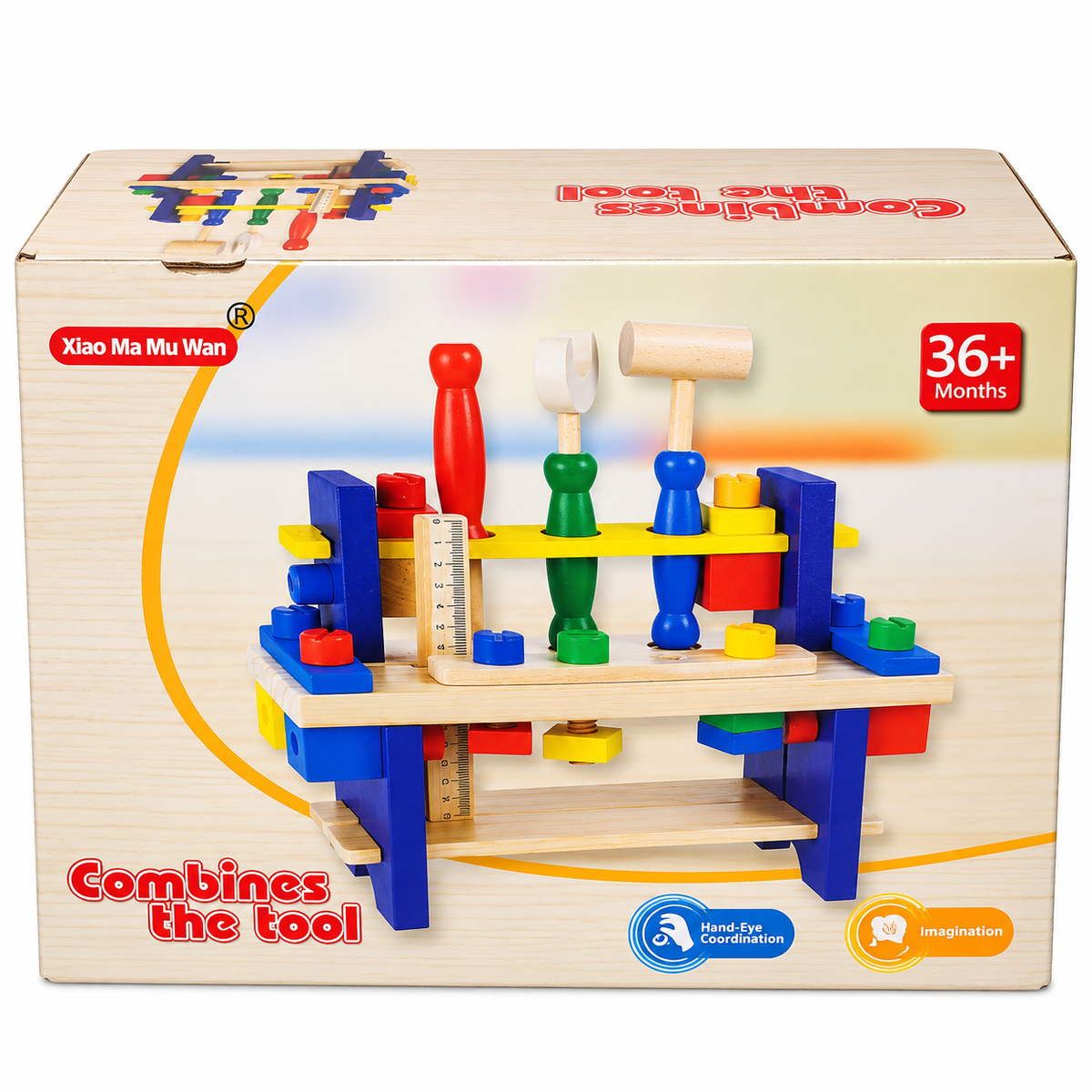 Wooden Kids Tool Bench Play Set with Hammer, Screwdriver & Accessories – 36+ Months