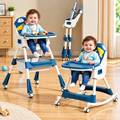 R for Rabbit Sugar Doodle Plus 3-in-1 Convertible Baby High Chair with 5-Point Harness, Dual Tray & Removable Wheels – 6 Months to 5 Years, Indigo Dye