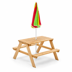 Plum Rectangular Wooden Kids Picnic Table with Adjustable Parasol | Outdoor Activity Table with Benches | Natural Wood