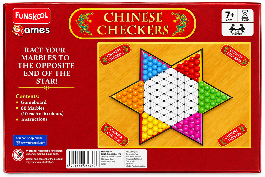 Funskool Chinese Checkers Board Game | Classic Strategy & Marble Racing Game for Kids & Family | Ages 7+