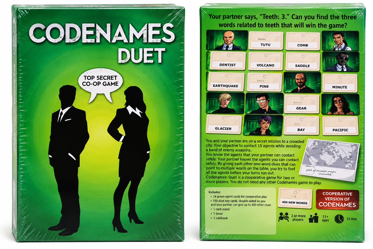 Codenames Duet Cooperative Word Guessing Board Game | Secret Agent Strategy Game for 2+ Players | Ages 11+