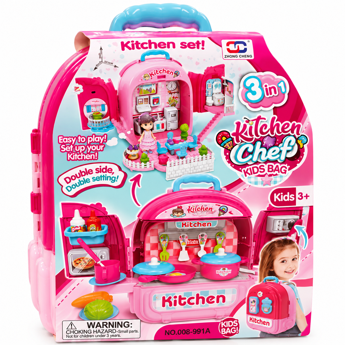 Xiong Cheng 3 in 1 Kitchen Chef Backpack Playset | Portable Pretend Cooking Toy | Ages 3+