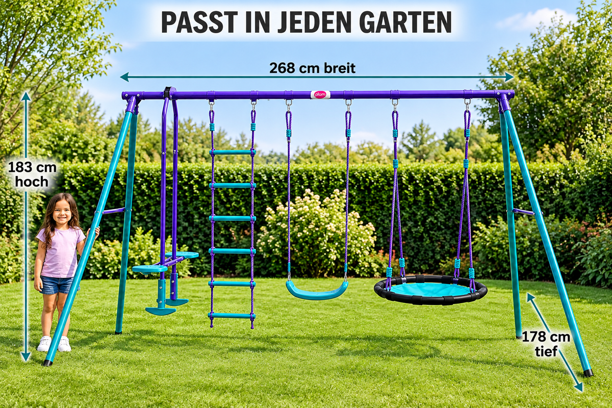 Plum Jupiter Metal Double Swing Set with Glider for Kids 3–10 Years – 2 Swings, Glider & Steel Frame, Multicolour