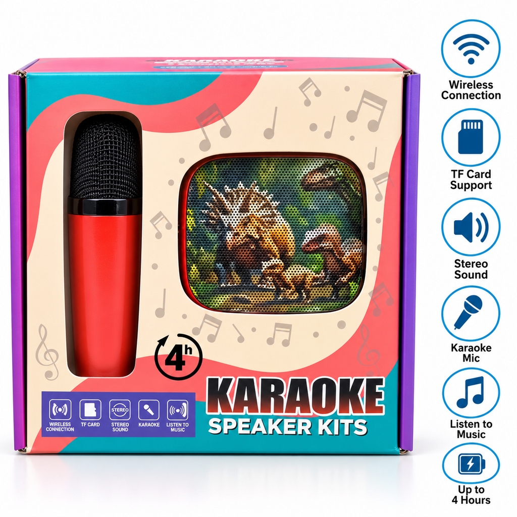 Karaoke Speaker Kit with Wireless Microphone, Bluetooth Connectivity, TF Card Support & Stereo Sound for Kids