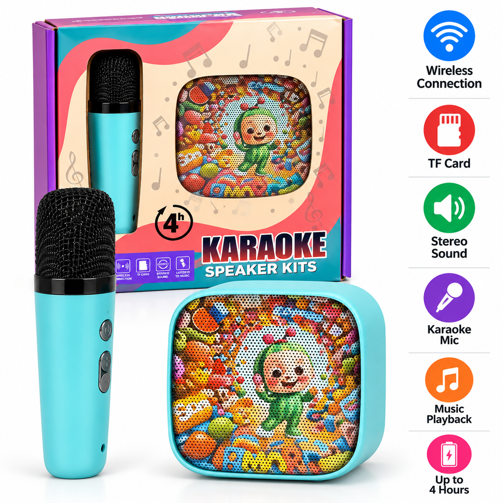 Cocomelon Karaoke Speaker Kit with Wireless Microphone, TF Card Support, Stereo Sound & Music Playback for Kids