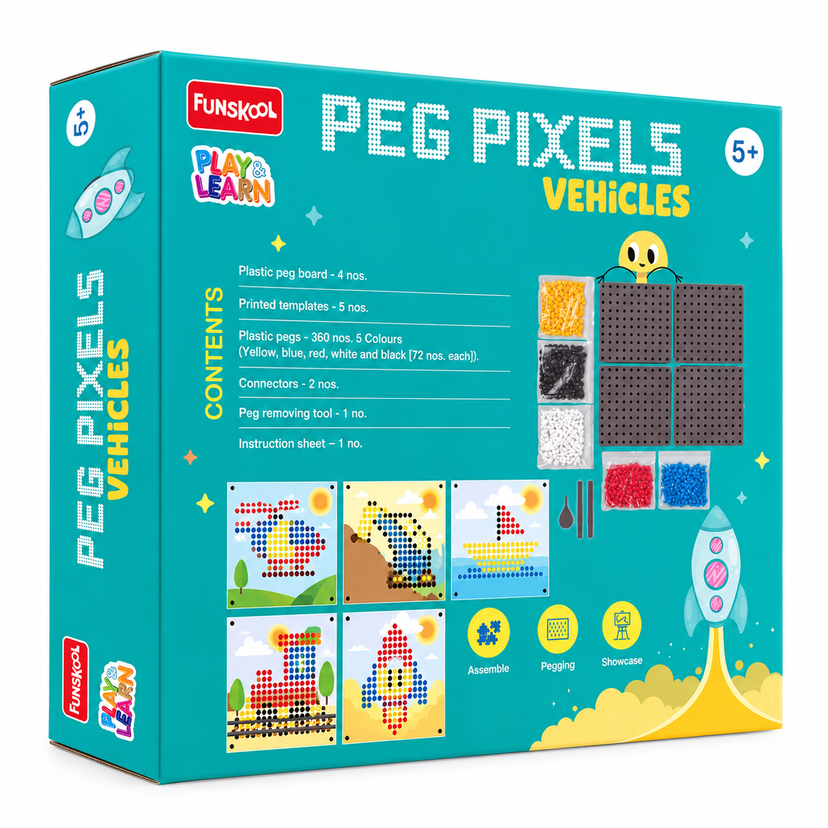 Funskool Play & Learn Peg Pixels Vehicles | Creative Mosaic Art Kit with 360 Pegs & 5 Templates | Ages 5+