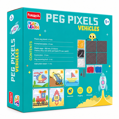 Funskool Play & Learn Peg Pixels Vehicles | Creative Mosaic Art Kit with 360 Pegs & 5 Templates | Ages 5+