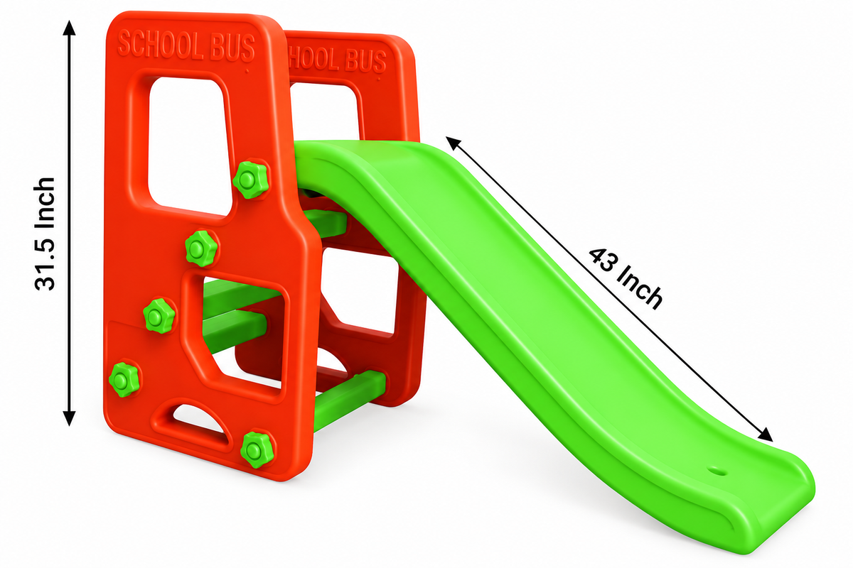 PGS-246 My School Bus Kids Slide – Plastic Indoor & Outdoor Play Slide, Multicolor