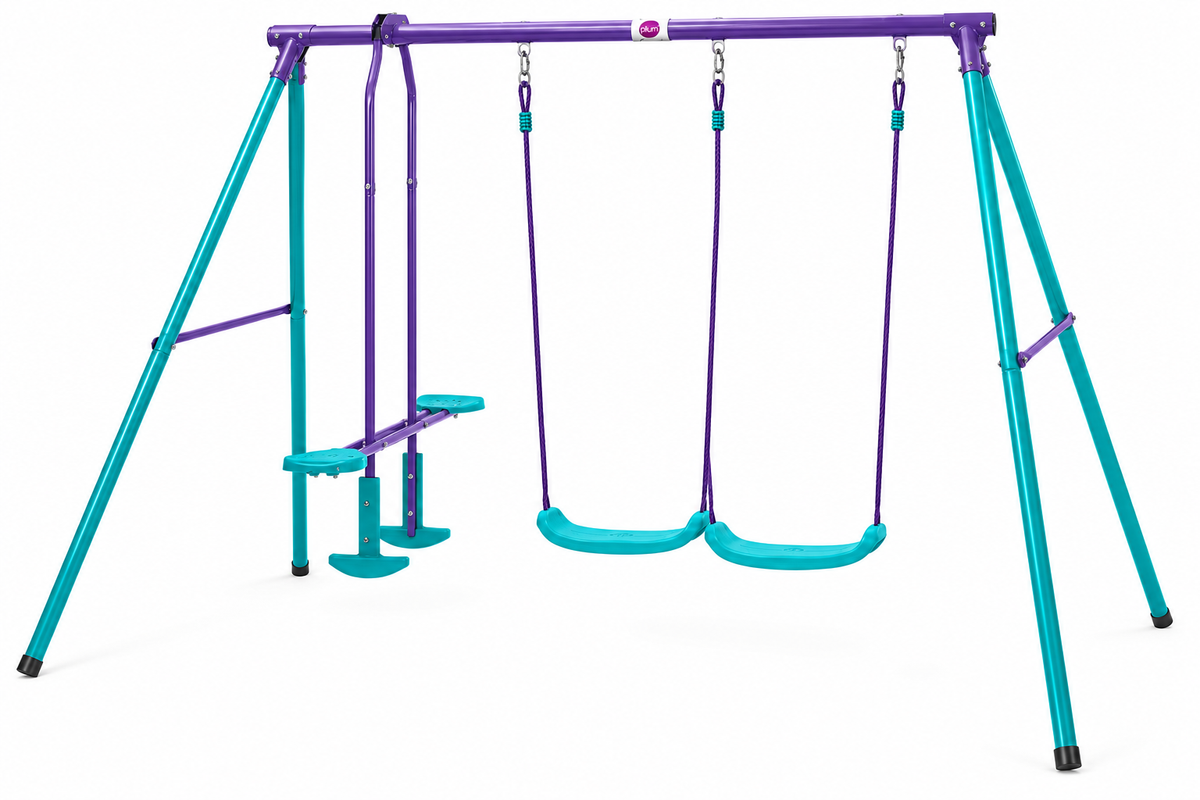 Plum Jupiter Metal Double Swing Set with Glider for Kids 3–10 Years – 2 Swings, Glider & Steel Frame, Multicolour
