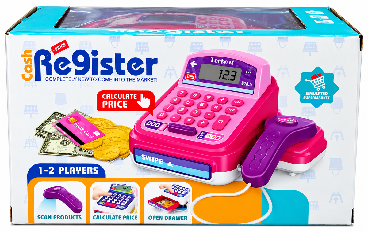Chaofeng Toys Cash Register Set for Kids Ages 3+ | Electronic Supermarket Billing Machine with Calculator, Card Swipe & Handheld Scanner